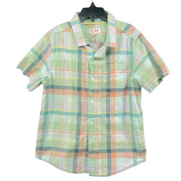 Cat & Jack Boy’s Plaid Short Sleeve 100% Cotton Button-Up Shirt – Size 6/7 - Picture 1 of 8